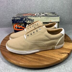 GBX Men 12M Shoes Sneakers Skater Beige No Lace Zip Up Low Top‎ Taupe Old School